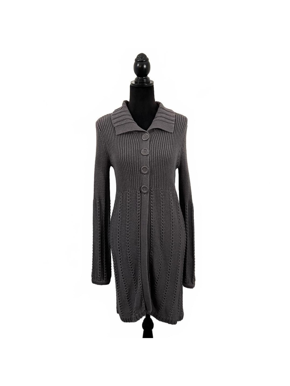 Y2K Gray Babydoll Long Duster Button Up Cardigan Witchy Whimsigoth